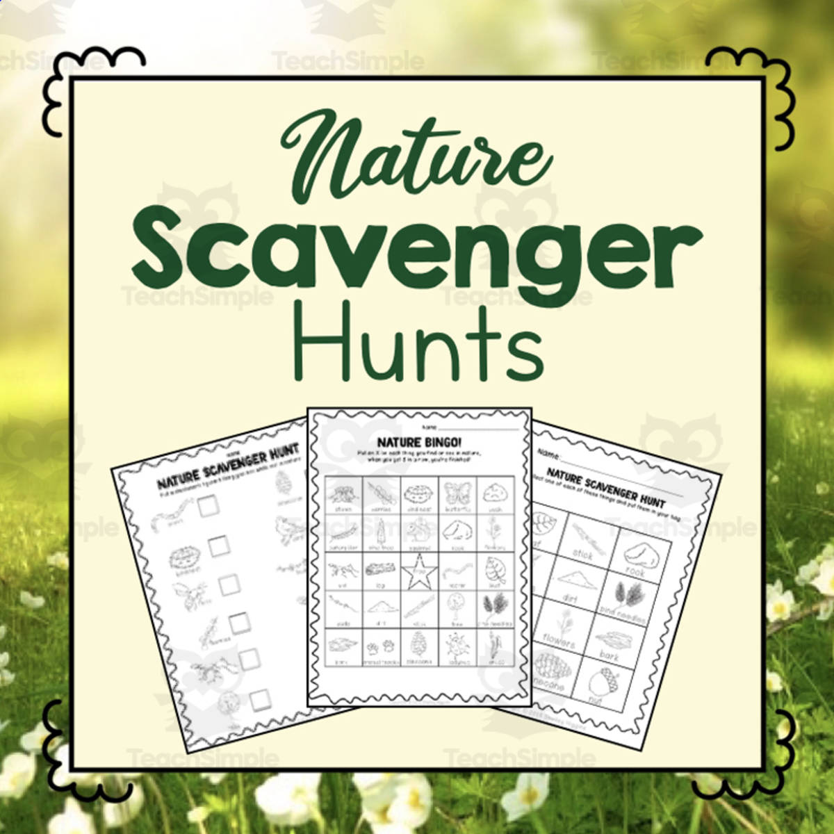 An educational teaching resource from Simply Schoolgirl entitled Nature Scavenger Hunts downloadable at Teach Simple.