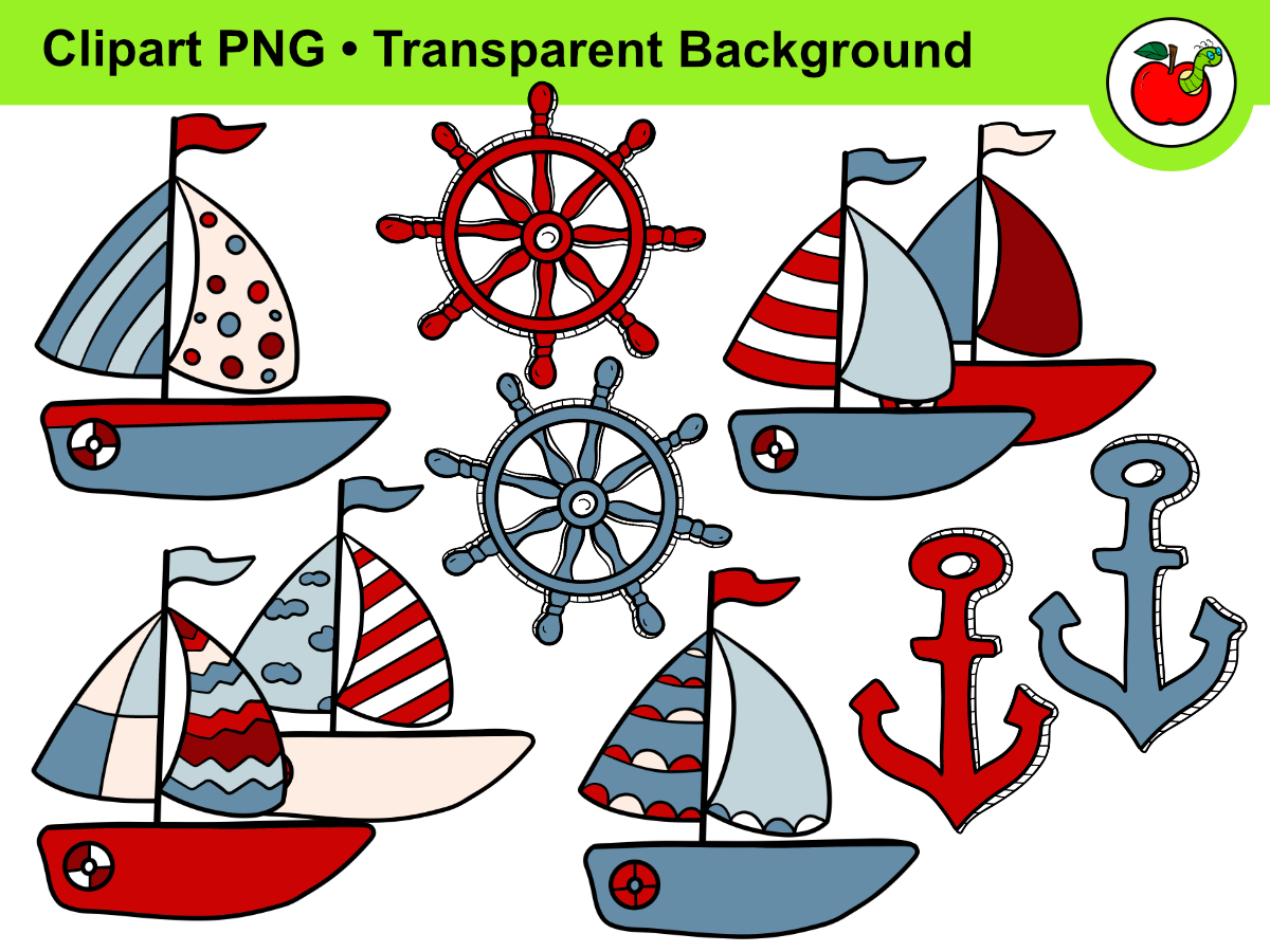 An educational teaching resource from Clipartino entitled Nautical Clipart – Sailboats, Anchors, Ship Wheel PNG, Summer Clipart downloadable at Teach Simple.