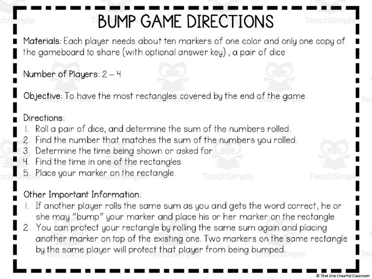 An educational teaching resource from That One Cheerful Classroom entitled Nearest 5 Minutes Bump Game downloadable at Teach Simple.