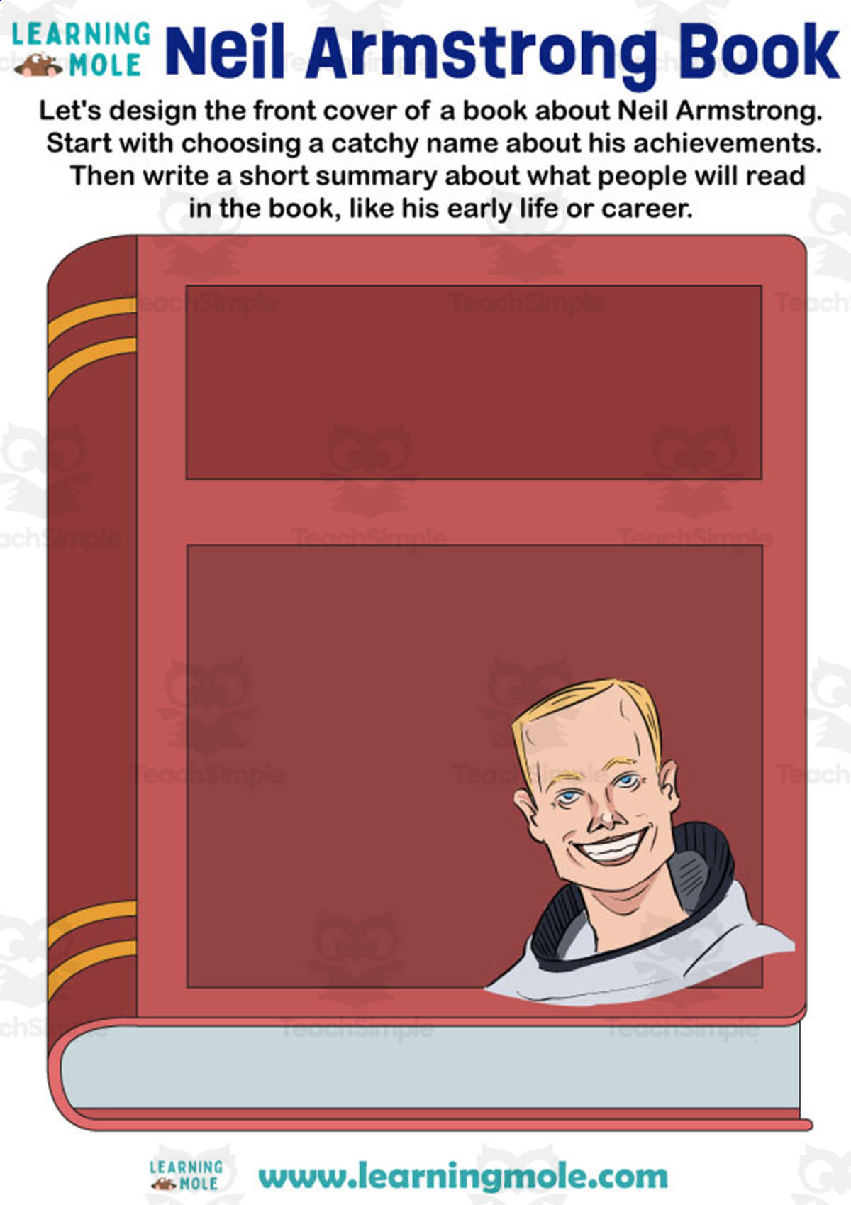 An educational teaching resource from Educational Voice entitled Neil Armstrong Book Activity downloadable at Teach Simple.