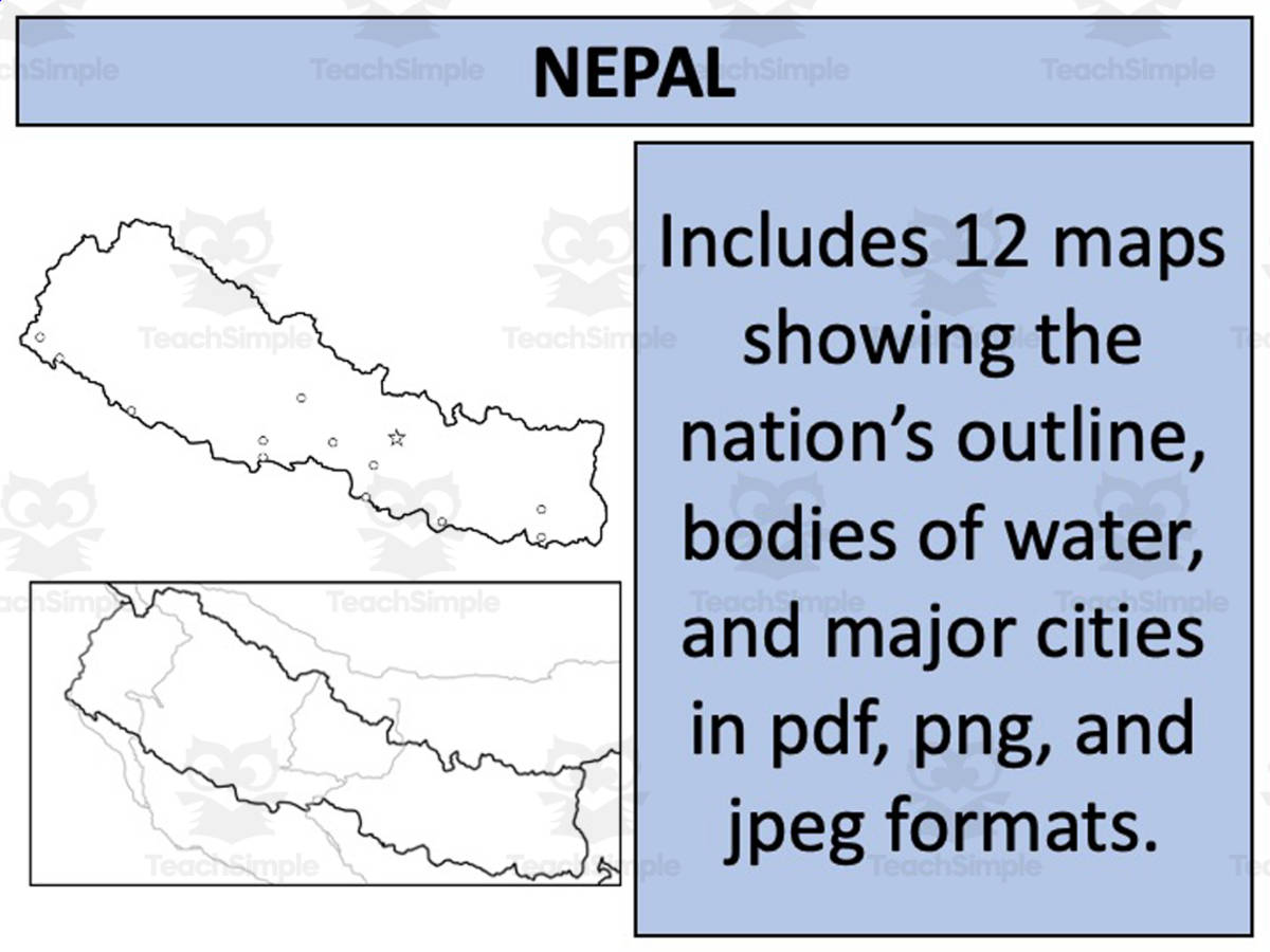 An educational teaching resource from Mr Gray History entitled Nepal Map Resources downloadable at Teach Simple.