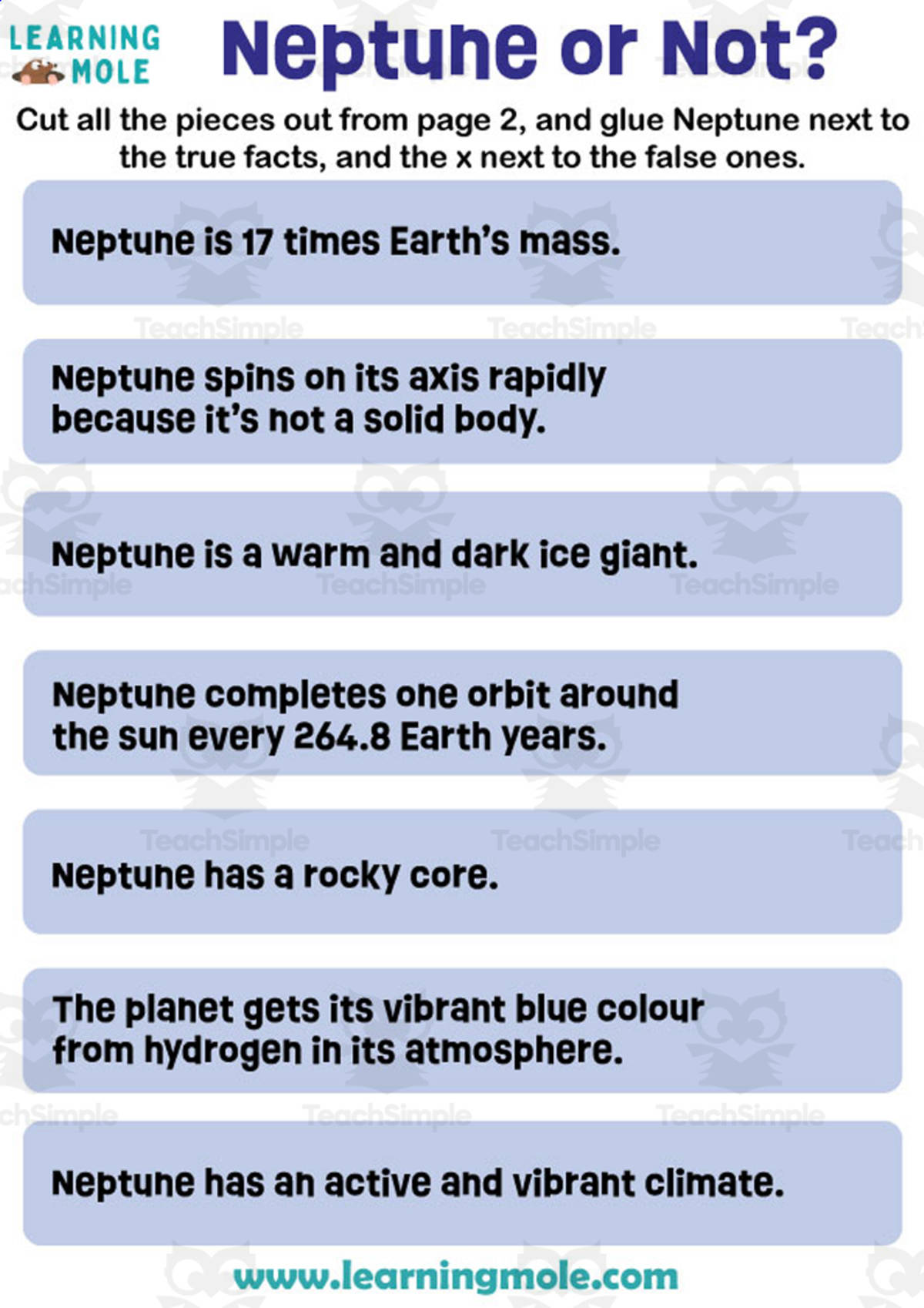 An educational teaching resource from Educational Voice entitled Neptune or Not Activity downloadable at Teach Simple.