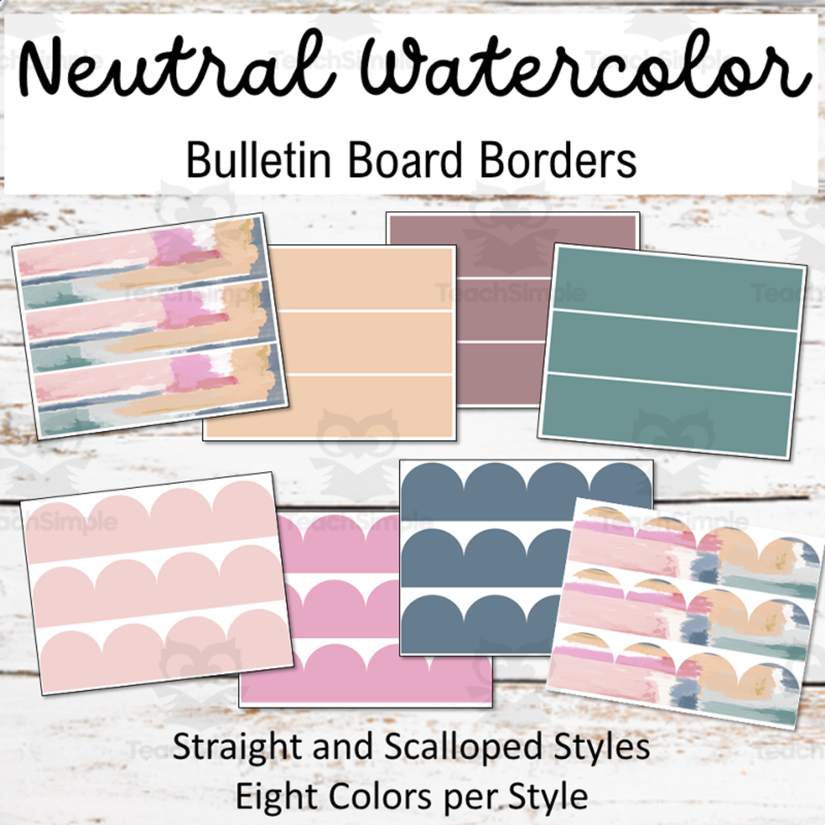 An educational teaching resource from Maude in the Middle entitled Neutral Watercolor Bulletin Board Borders downloadable at Teach Simple.