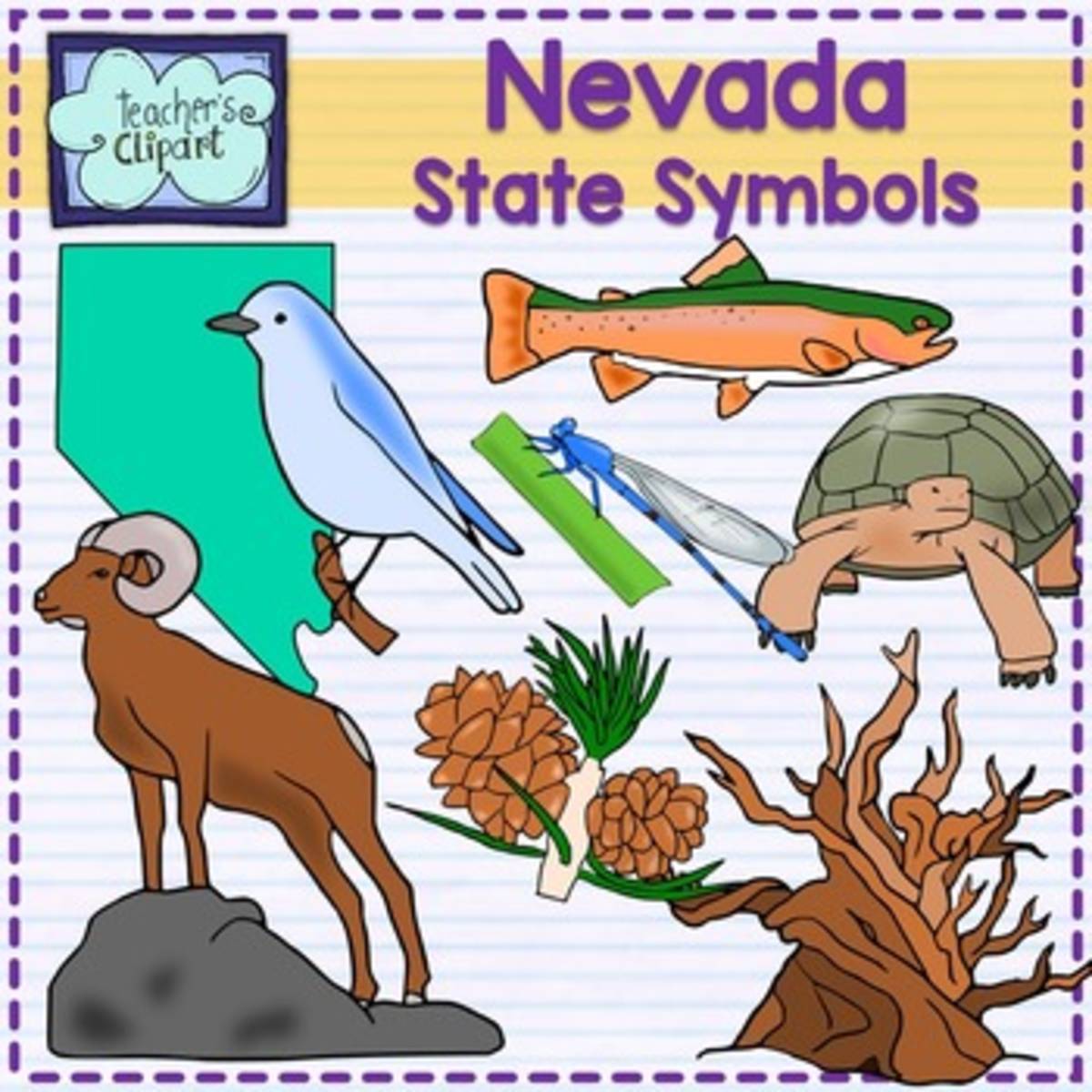 An educational teaching resource from Teacher's Clipart entitled Nevada State Symbols Clip Art downloadable at Teach Simple.