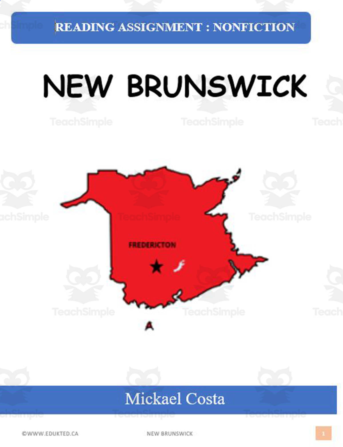 An educational teaching resource from Learn it ANY way entitled New Brunswick (#1373) downloadable at Teach Simple.