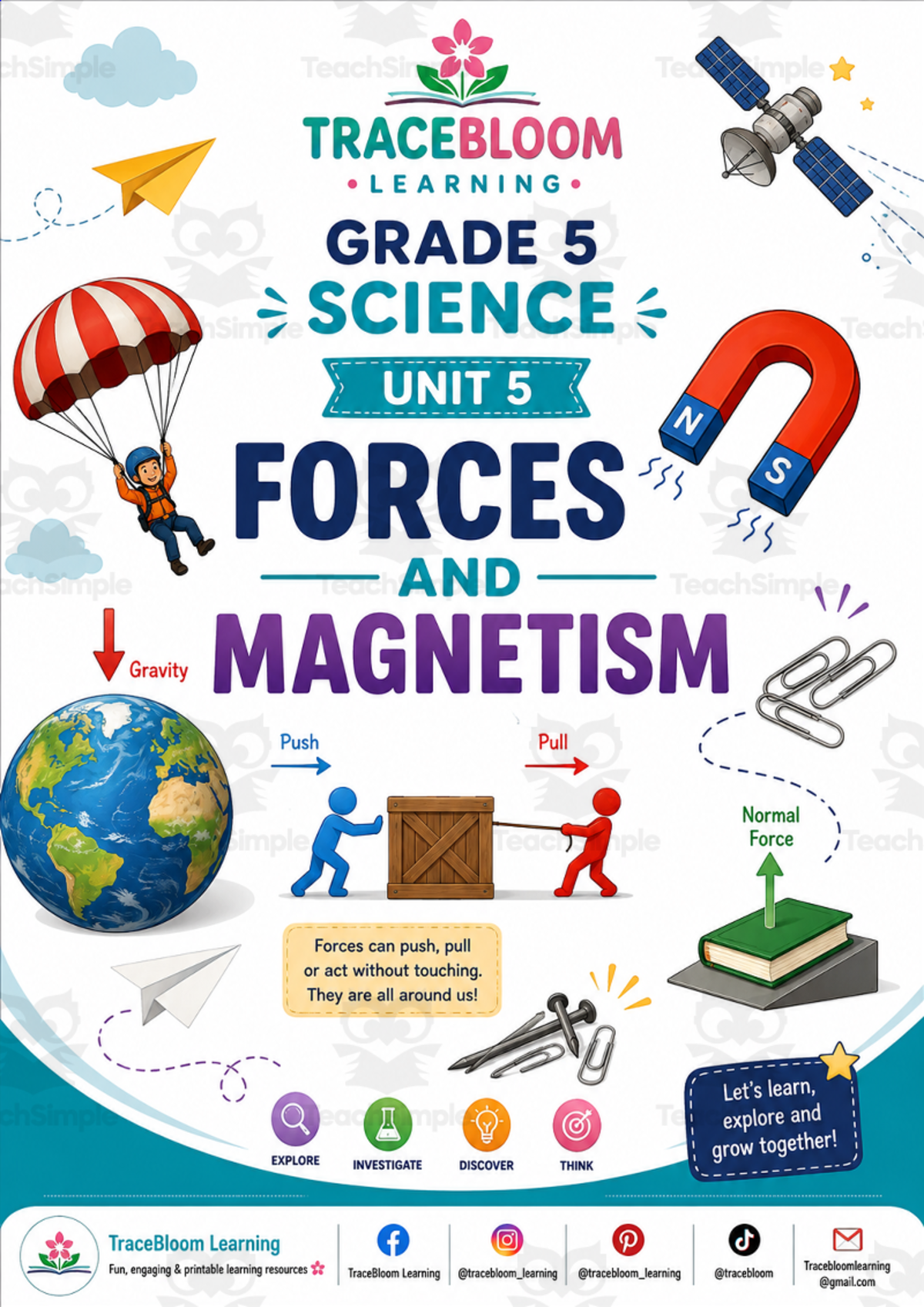 An educational teaching resource from Tracebloom Learning entitled New Grade 5 Science Resource | Forces & Magnetism downloadable at Teach Simple.
