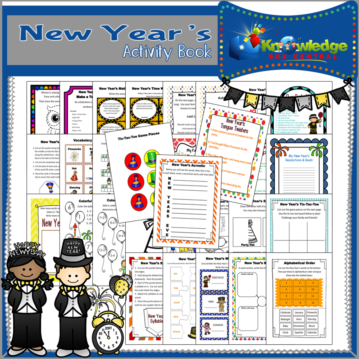 An educational teaching resource from Knowledge Box Central entitled New Year's Activity Book - EBOOK downloadable at Teach Simple.