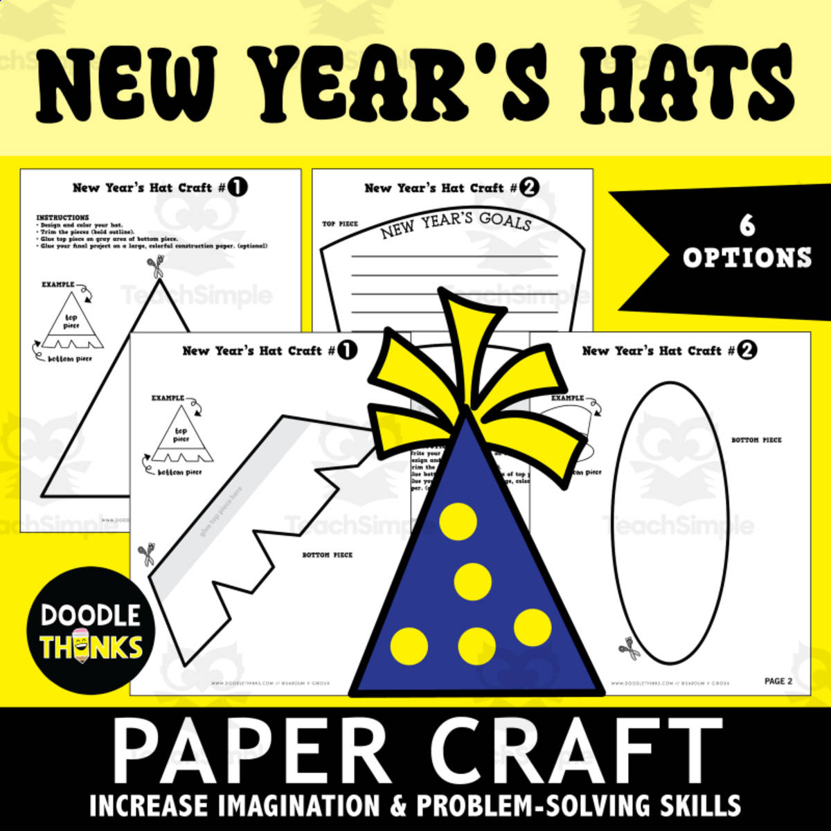 An educational teaching resource from Doodle Thinks entitled New Year's Hat Paper Craft Projects | Fine Motor Skills & Creative Fun downloadable at Teach Simple.