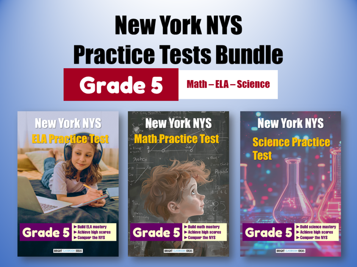 An educational teaching resource from Bright Classroom Ideas Marketplace entitled New York NYS Practice Tests Bundle for Grade 5 downloadable at Teach Simple.