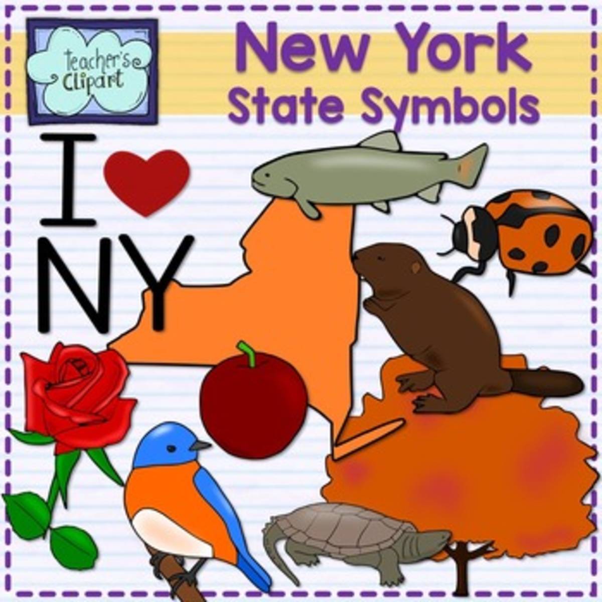 An educational teaching resource from Teacher's Clipart entitled New York State Symbols – Clip Art Set downloadable at Teach Simple.