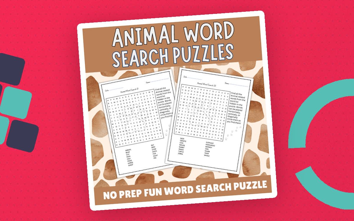 An educational teaching resource from Perfect_Printables entitled No Prep Animal Word Search Puzzles For Pre-K , 1st , 3nd Grade downloadable at Teach Simple.