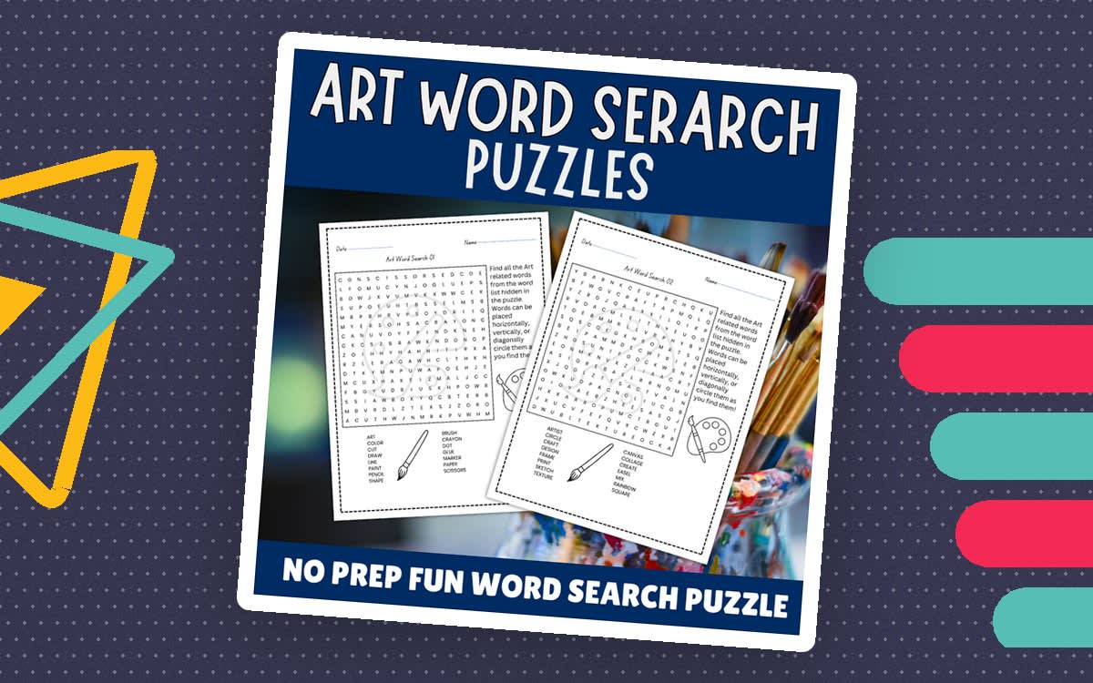 An educational teaching resource from Perfect_Printables entitled No Prep Art Word Search Puzzles For Pre-K to 3rd Grade downloadable at Teach Simple.