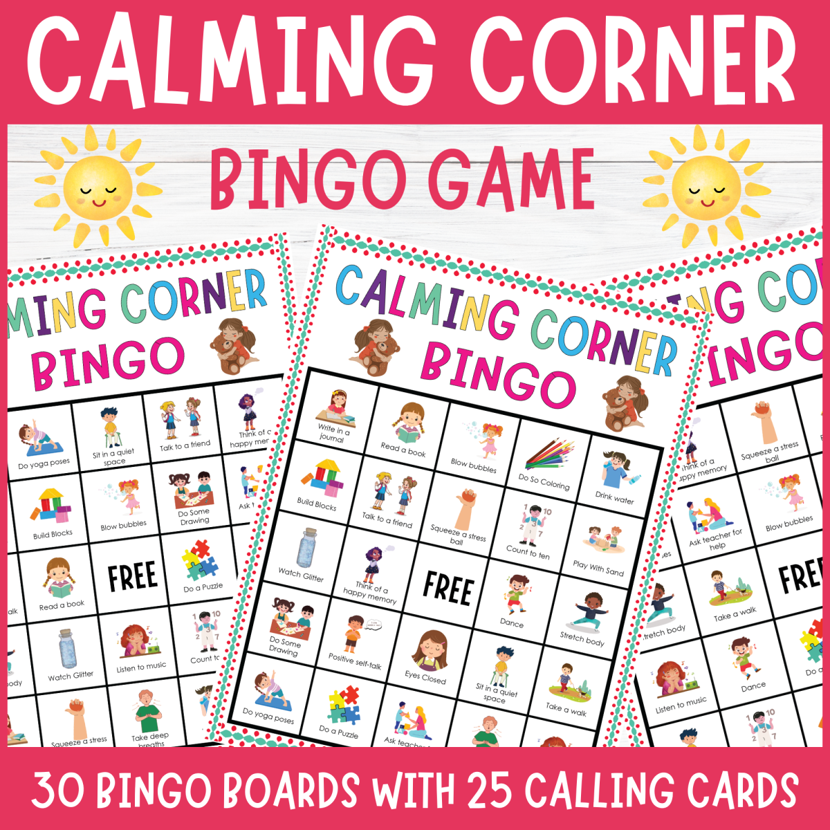 An educational teaching resource from Perfect_Printables entitled No Prep calming corner bingo game, calm down coping strategies SEL downloadable at Teach Simple.