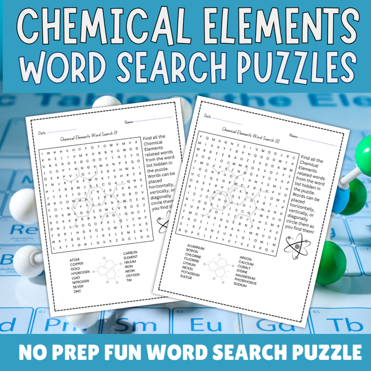An educational teaching resource from Perfect_Printables entitled No Prep Chemical Elements Word Search, Chemistry Vocabulary Activity downloadable at Teach Simple.
