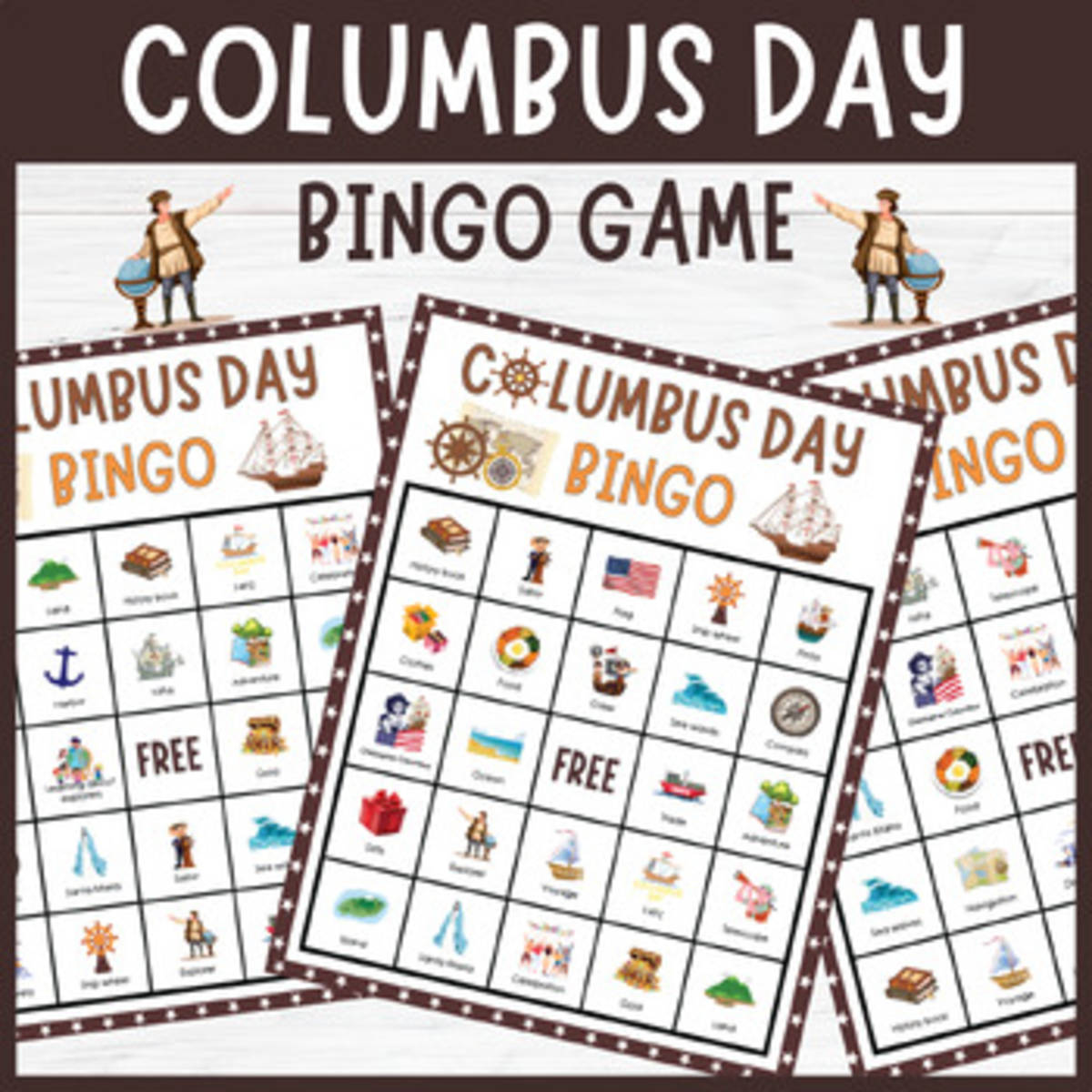 An educational teaching resource from The Clever Llama entitled No Prep Christopher Columbus Day Bingo Game October Holidays Activity downloadable at Teach Simple.