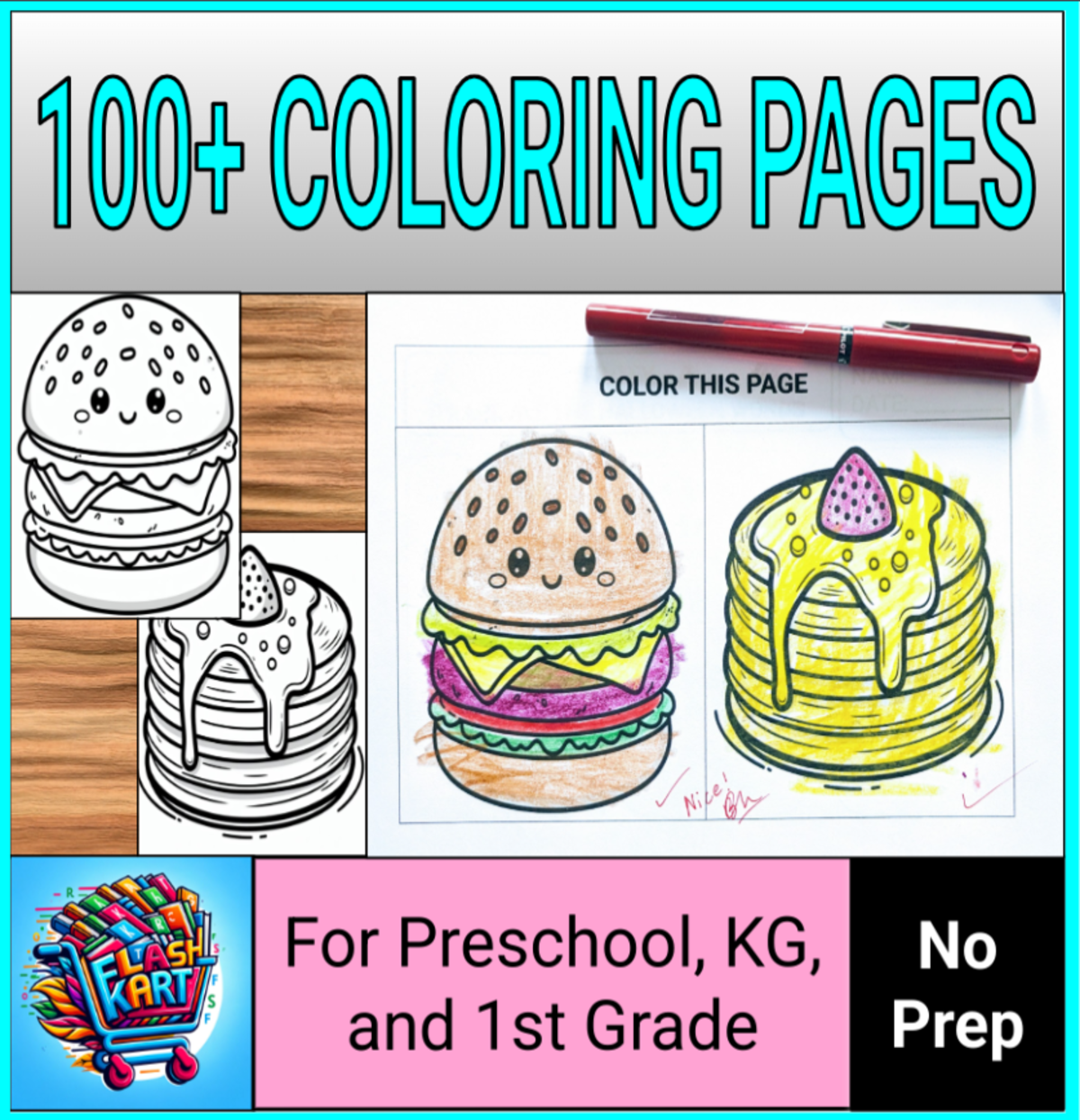 An educational teaching resource from FlashKart entitled No Prep Coloring Pages For Preschool, Montessori, And Kindergarten downloadable at Teach Simple.
