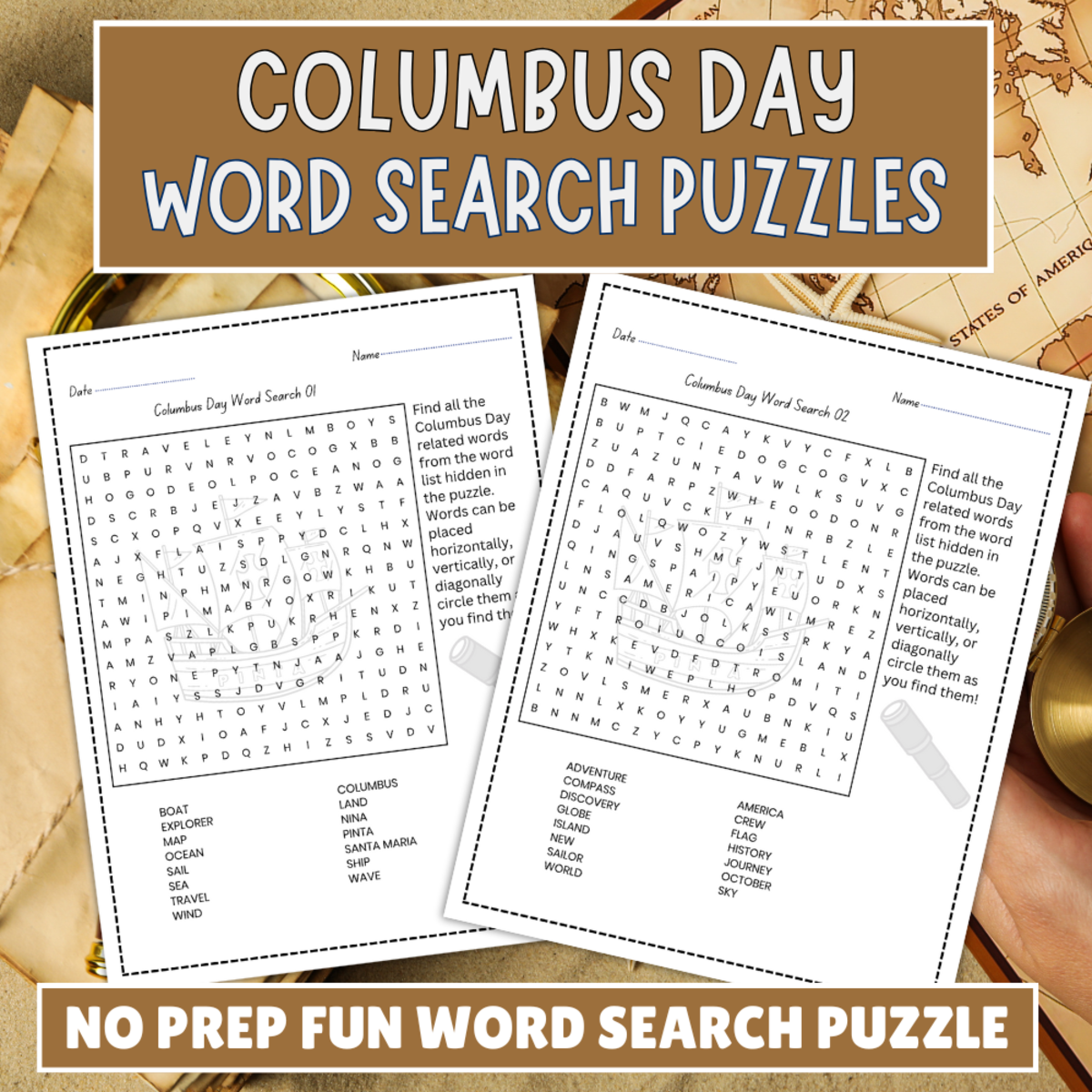 An educational teaching resource from Perfect_Printables entitled No Prep Columbus Day Word Search Puzzle, Columbus day activity downloadable at Teach Simple.