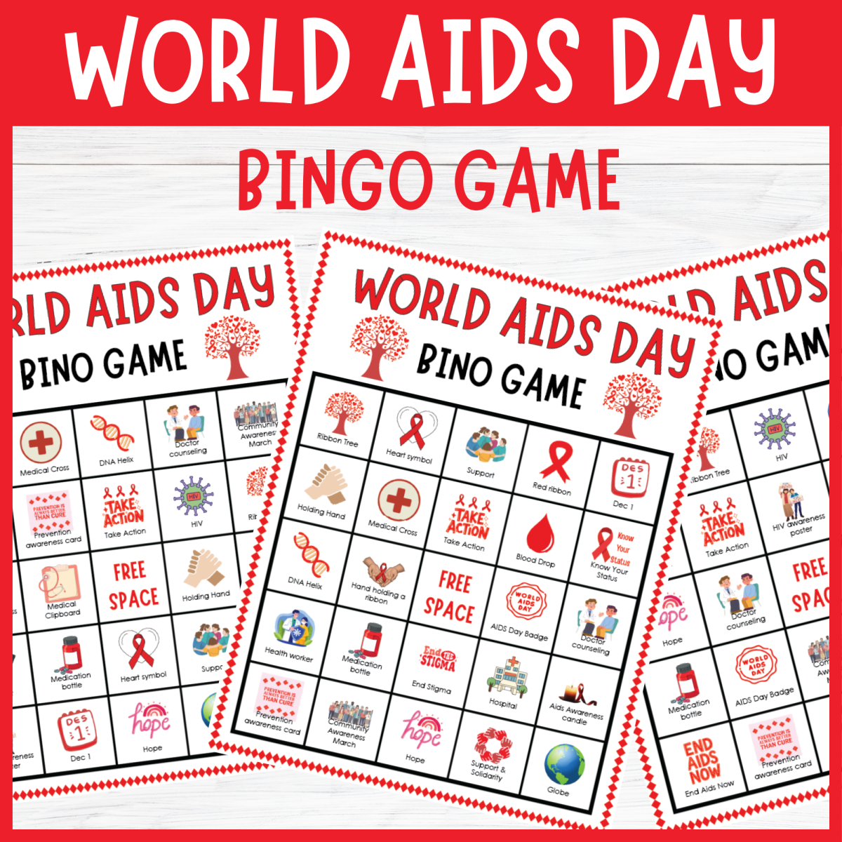An educational teaching resource from Perfect_Printables entitled No Prep December 1st World AIDS Day Bingo HIV Awareness Game Activity downloadable at Teach Simple.