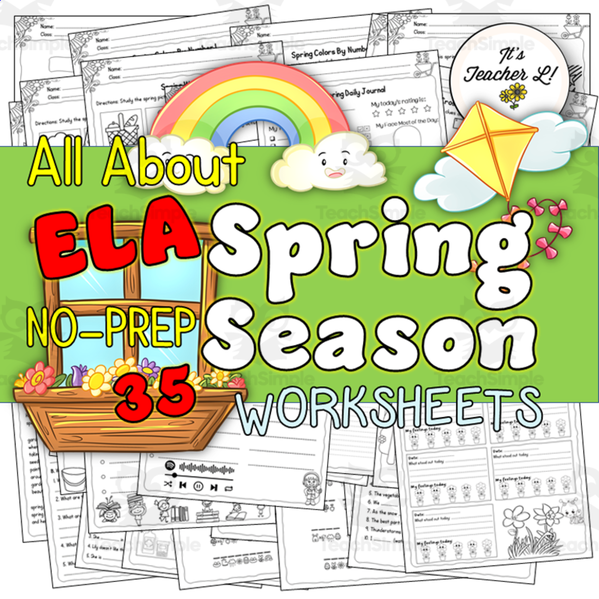 An educational teaching resource from It's Teacher L entitled No-Prep ELA Spring Worksheets downloadable at Teach Simple.