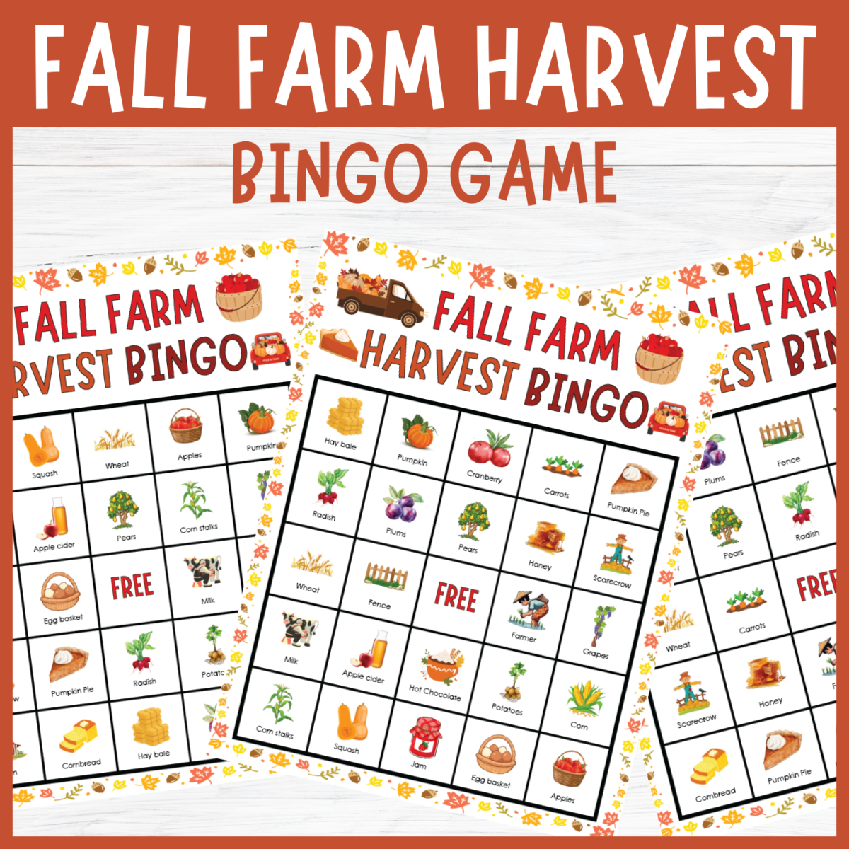 An educational teaching resource from Perfect_Printables entitled No Prep Fall Farm Harvest Bingo | Autumn Pumpkin Patch Bingo game downloadable at Teach Simple.