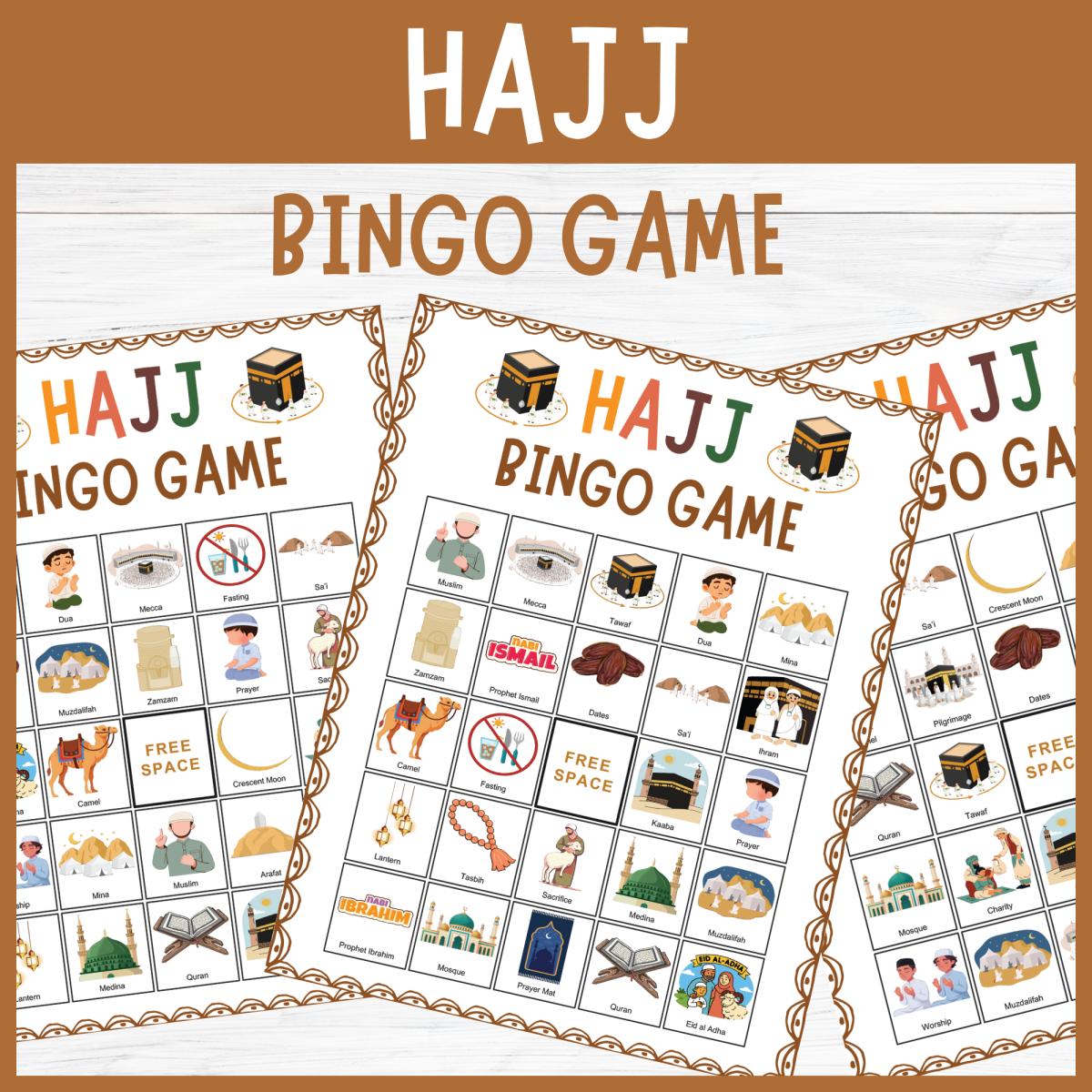 An educational teaching resource from Perfect_Printables entitled No Prep Hajj Pilgrimage Bingo Game Eid Al Adha Activity Pack downloadable at Teach Simple.