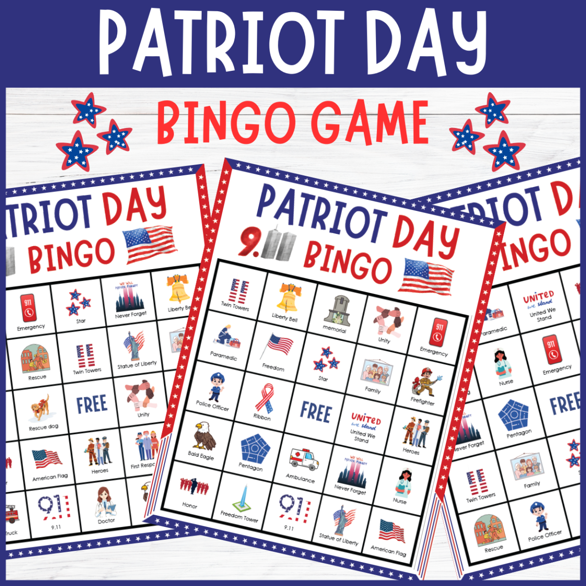 An educational teaching resource from Perfect_Printables entitled No Prep Patriot Day September 11th Bingo Game 9/11 Activities downloadable at Teach Simple.