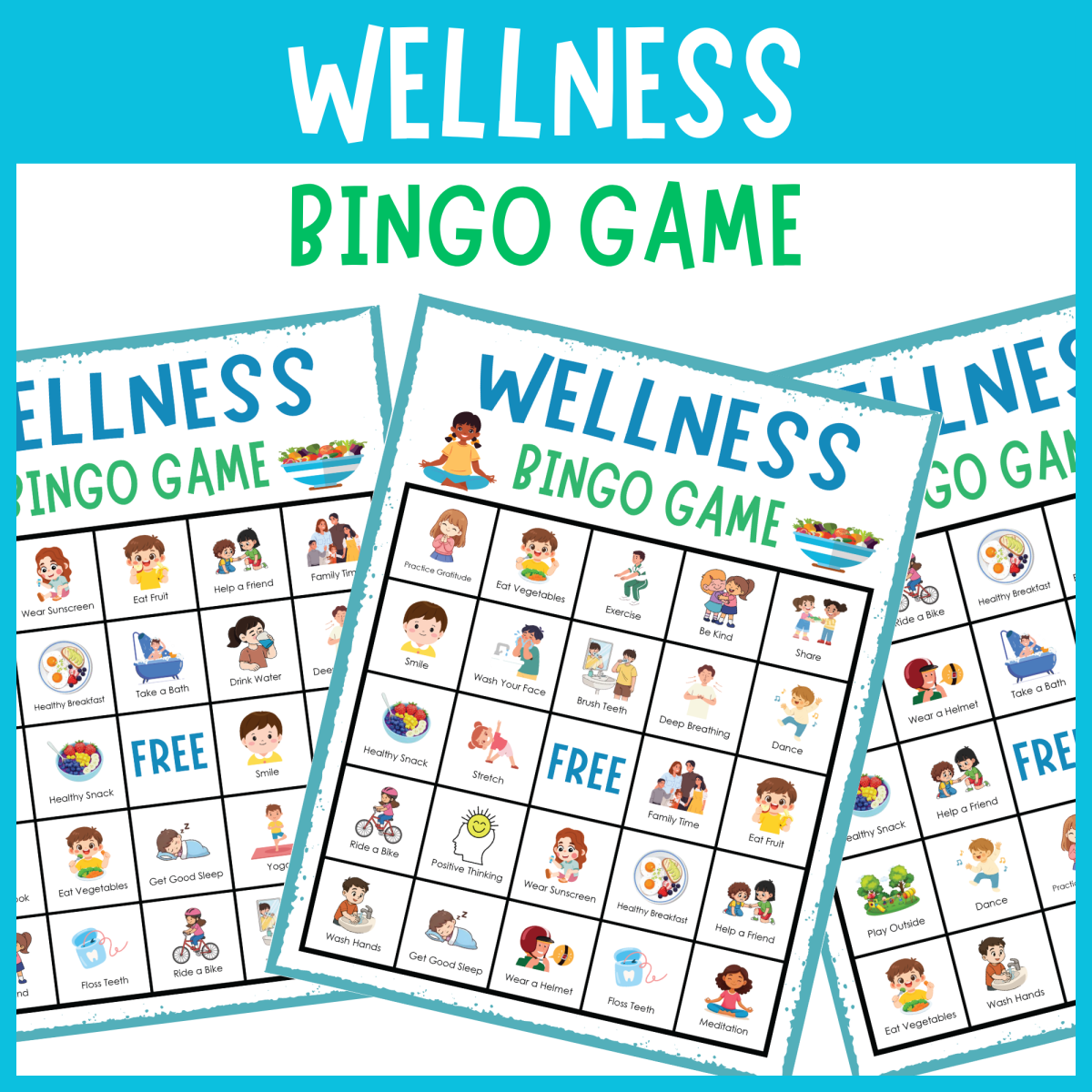 An educational teaching resource from The Clever Llama entitled No prep personal health wellness bingo game SEL healthy habits hygiene downloadable at Teach Simple.