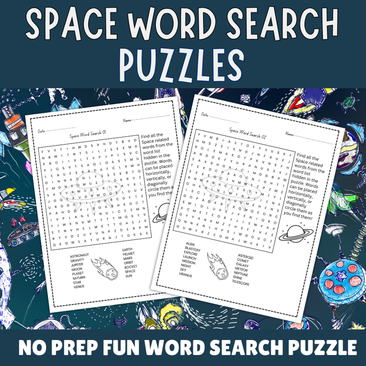 An educational teaching resource from Perfect_Printables entitled No Prep Space Word Search, Solar system, planets Astronomy Puzzles downloadable at Teach Simple.