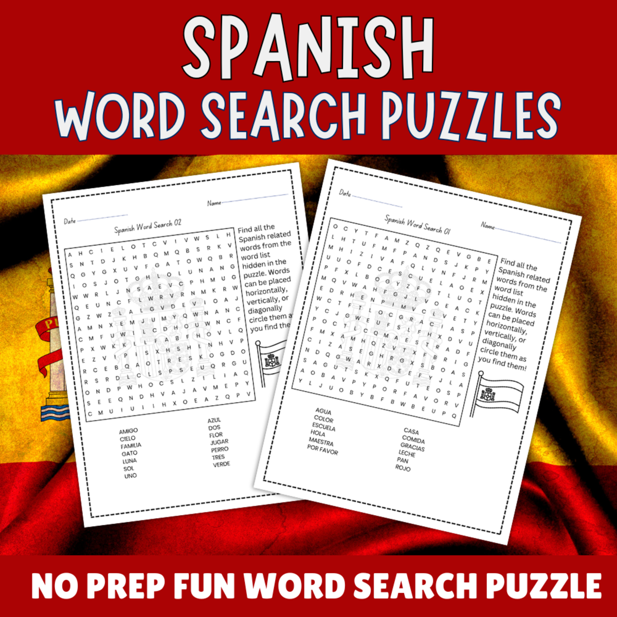 An educational teaching resource from Perfect_Printables entitled No Prep Spanish Word Search, Spanish Vocabulary  For Early Learners downloadable at Teach Simple.