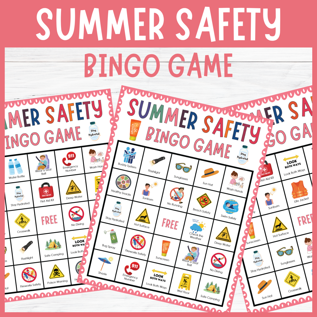 An educational teaching resource from Perfect_Printables entitled No Prep Summer Sun Outdoor Safety Protection End of Year Bingo Game downloadable at Teach Simple.
