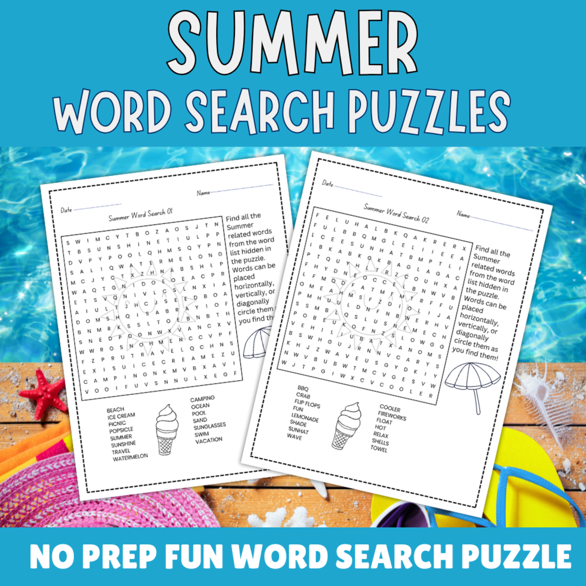 An educational teaching resource from Perfect_Printables entitled No Prep Summer Word Search , Early Finisher Activity Puzzle Pack downloadable at Teach Simple.