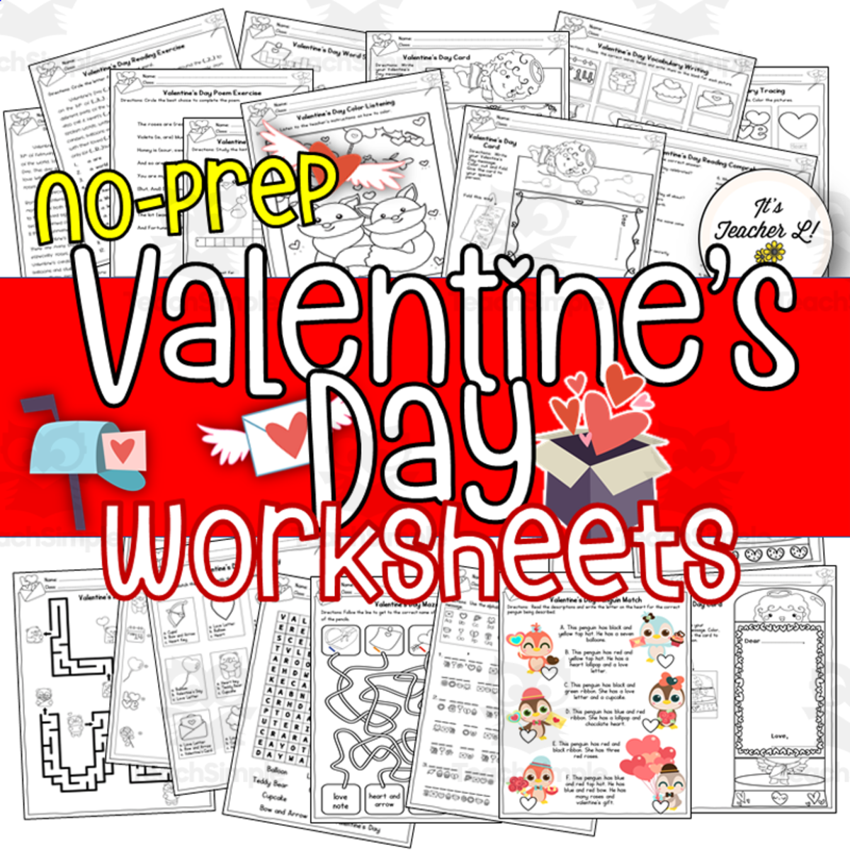 An educational teaching resource from It's Teacher L entitled No-Prep Valentine's Day ELA Worksheets downloadable at Teach Simple.