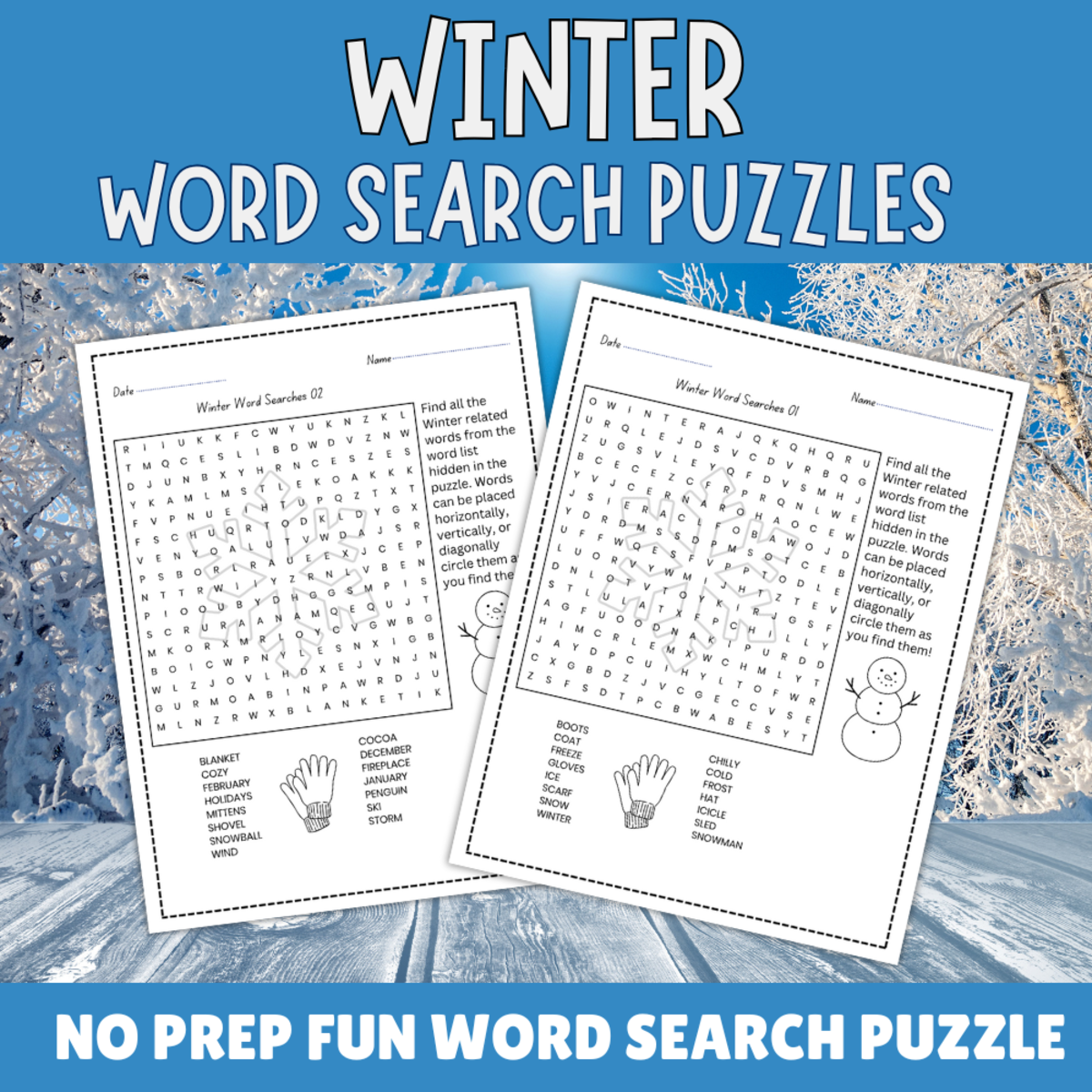 An educational teaching resource from Perfect_Printables entitled No Prep Winter Word Search, Seasonal Puzzle Pack For Early Learner downloadable at Teach Simple.