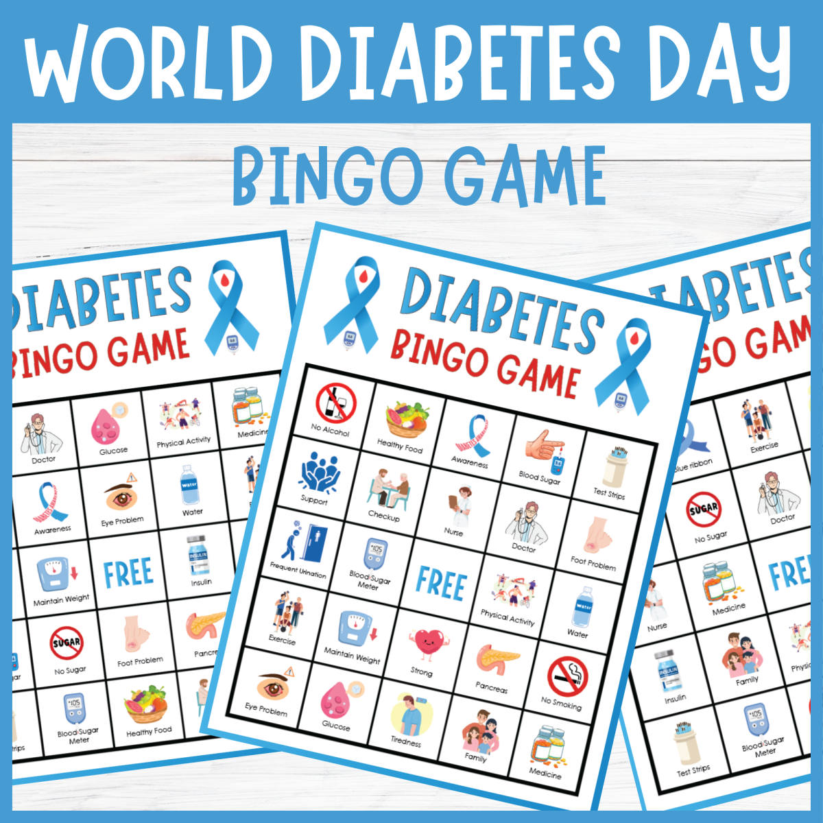 An educational teaching resource from Perfect_Printables entitled No Prep World Diabetes Day Bingo | Diabetes Awareness Games downloadable at Teach Simple.