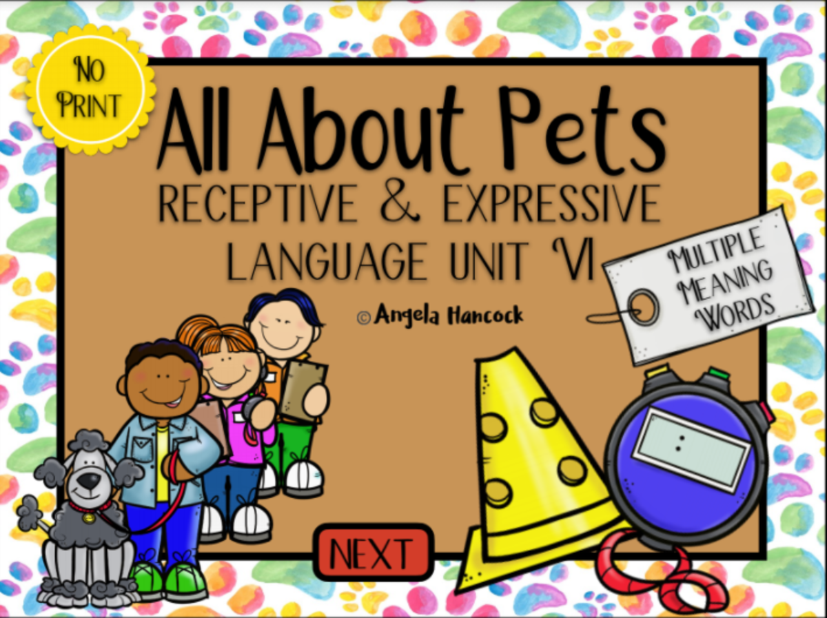 An educational teaching resource from Intrepid Speech Therapy Materials entitled NO PRINT Pet Multiple Meaning Words Activities in Context downloadable at Teach Simple.