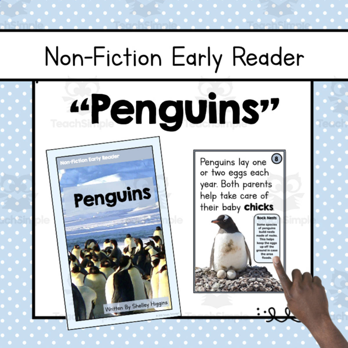 An educational teaching resource from Simply Schoolgirl entitled Non-Fiction Early Reader: Penguins Unit downloadable at Teach Simple.