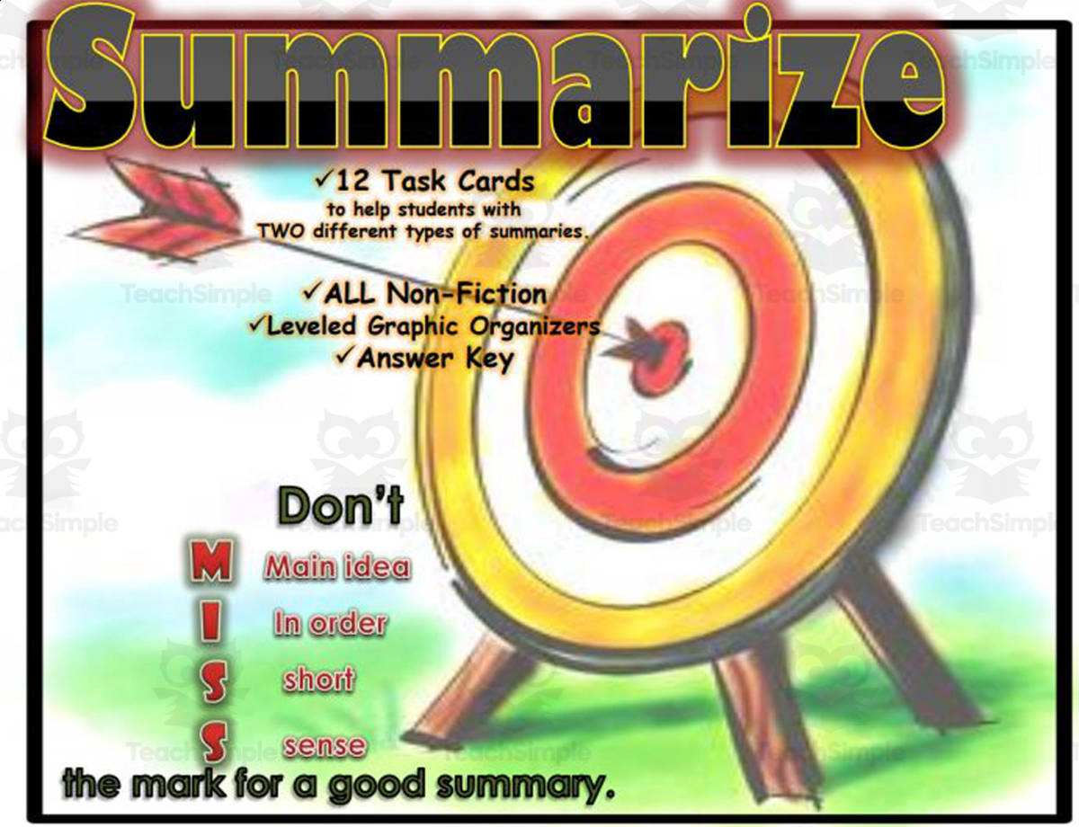 An educational teaching resource from Big Apple Teaching entitled Non-Fiction Summarizing downloadable at Teach Simple.