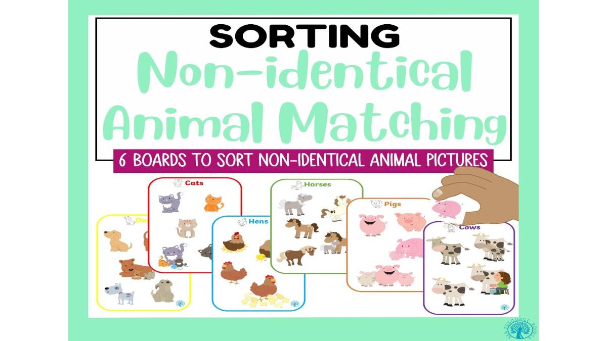 An educational teaching resource from SEN Resource Source entitled Non-identical Animal Matching downloadable at Teach Simple.
