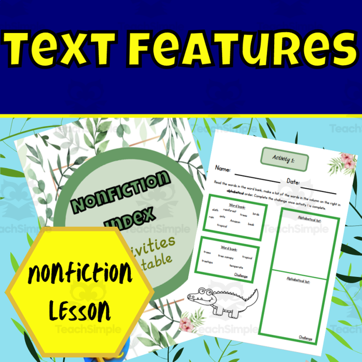 An educational teaching resource from Ezee 101 entitled Nonfiction index worksheets downloadable at Teach Simple.