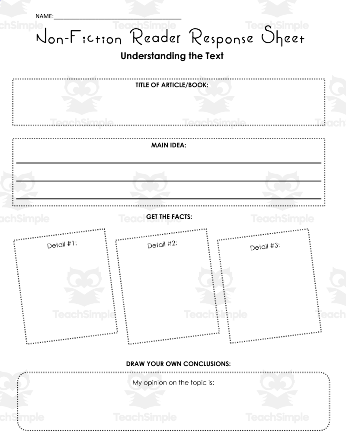 An educational teaching resource from The Language of Learning entitled Nonfiction Reader Response Sheet downloadable at Teach Simple.