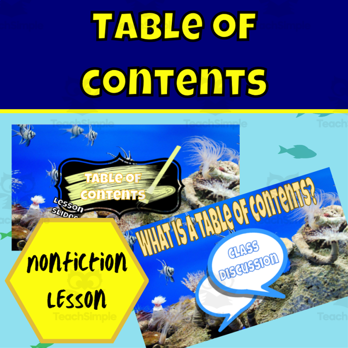 An educational teaching resource from Ezee 101 entitled Nonfiction Text Features: Table of Contents Lesson downloadable at Teach Simple.