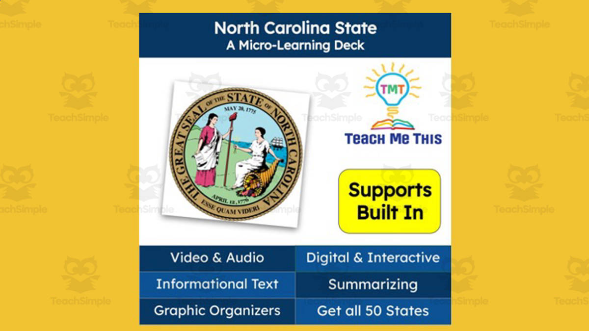 An educational teaching resource from Teach Me This entitled North Carolina: A Micro-Learning Deck | Digital Geography Lesson downloadable at Teach Simple.