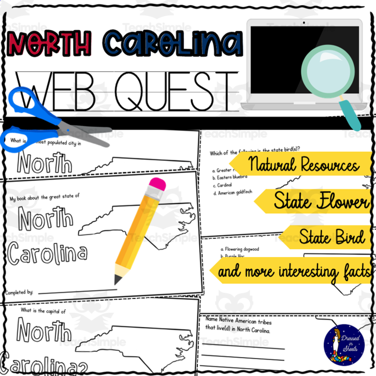 An educational teaching resource from Soumara Siddiqui entitled North Carolina WebQuest Printable Book downloadable at Teach Simple.