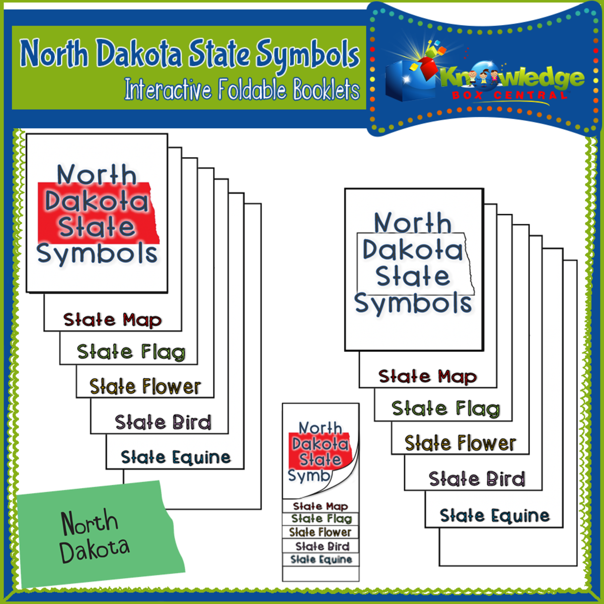 An educational teaching resource from Knowledge Box Central entitled North Dakota State Symbols Interactive Foldable Booklets – EBOOK downloadable at Teach Simple.