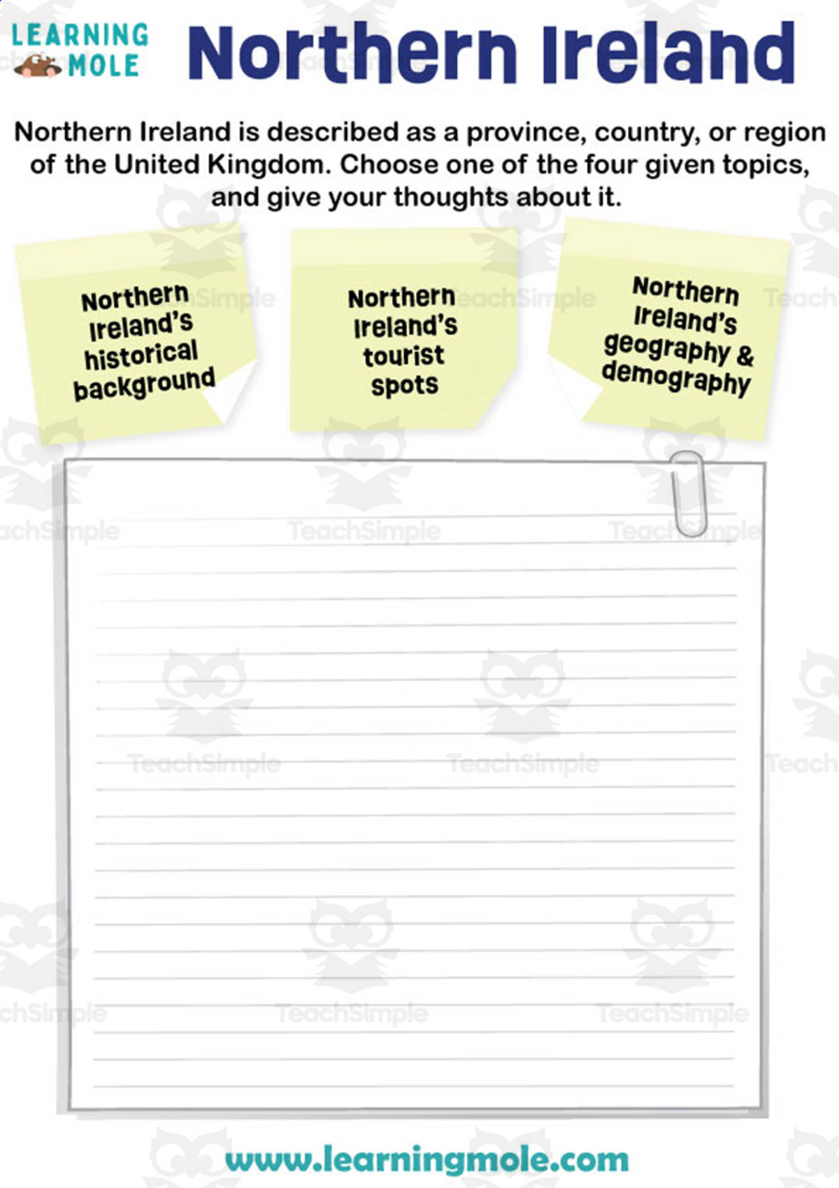 An educational teaching resource from Educational Voice entitled Northern Ireland Activity downloadable at Teach Simple.