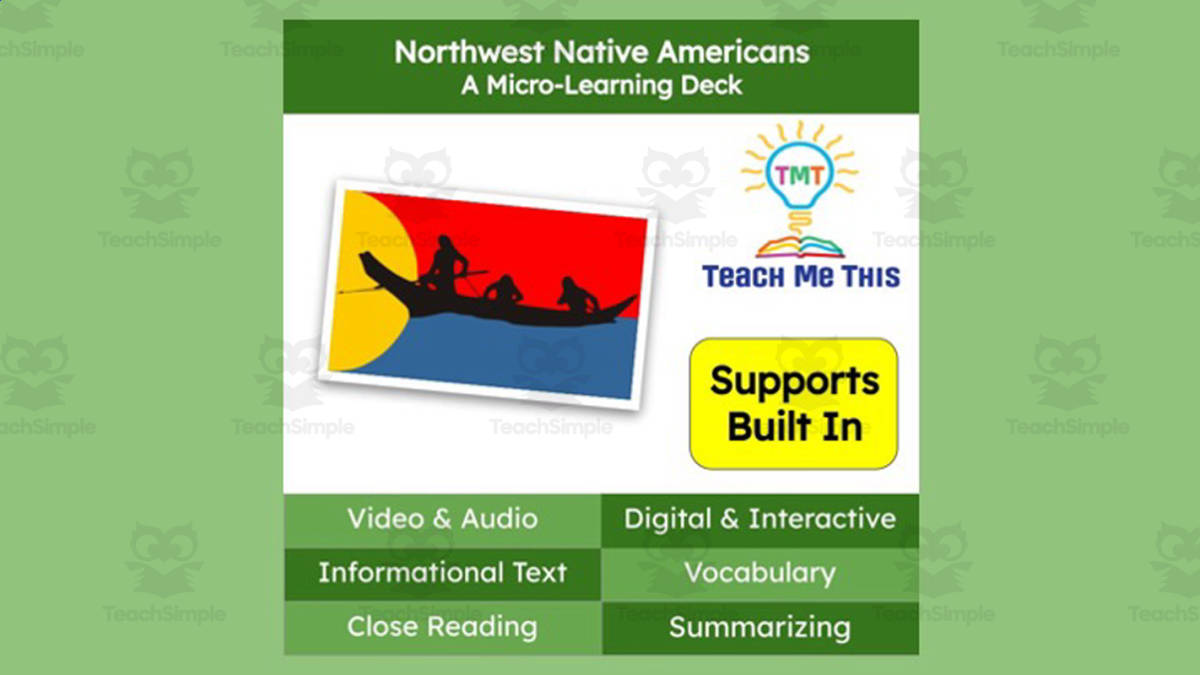 An educational teaching resource from Teach Me This entitled Northwest Native Americans | Reading Comprehension Deck | Interactive Lesson downloadable at Teach Simple.