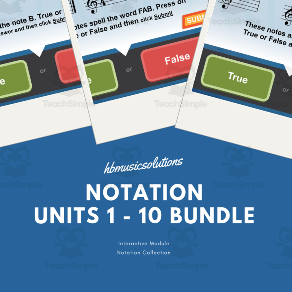 An educational teaching resource from Hbmusicsolutions's Shop entitled Notation Treble Clef Units 1 - 10 | Interactive Notation Exercises downloadable at Teach Simple.