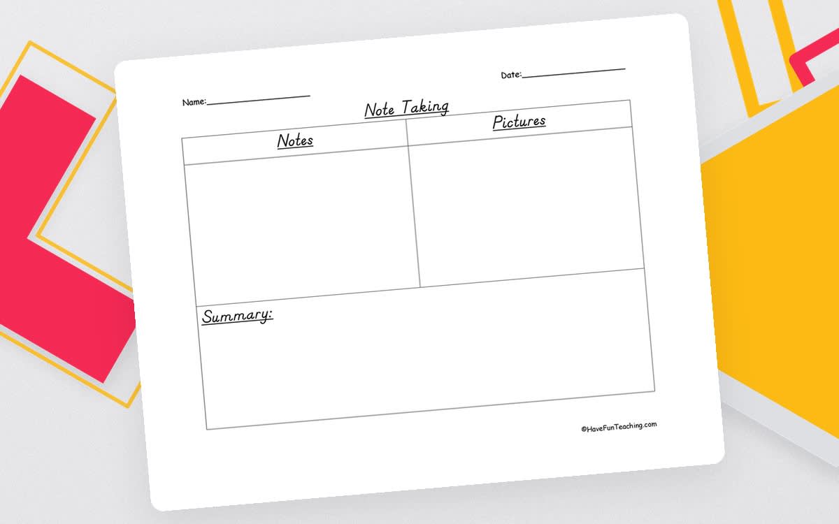 An educational teaching resource from Have Fun Teaching entitled Note Taking and Summarizing Graphic Organizer downloadable at Teach Simple.