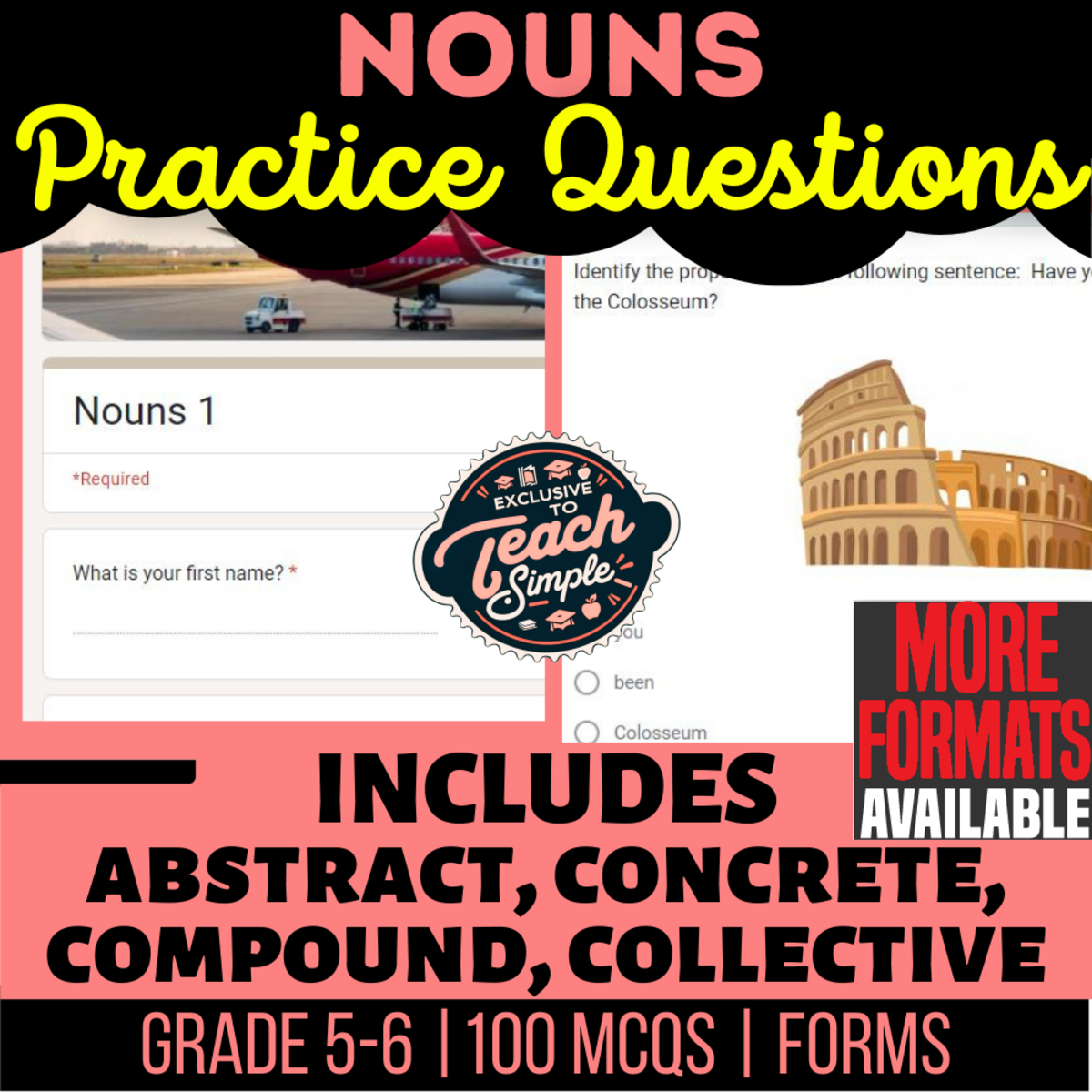 An educational teaching resource from Cored Education entitled Nouns Practice Questions - Grammar Grade 5-6 (Forms) downloadable at Teach Simple.