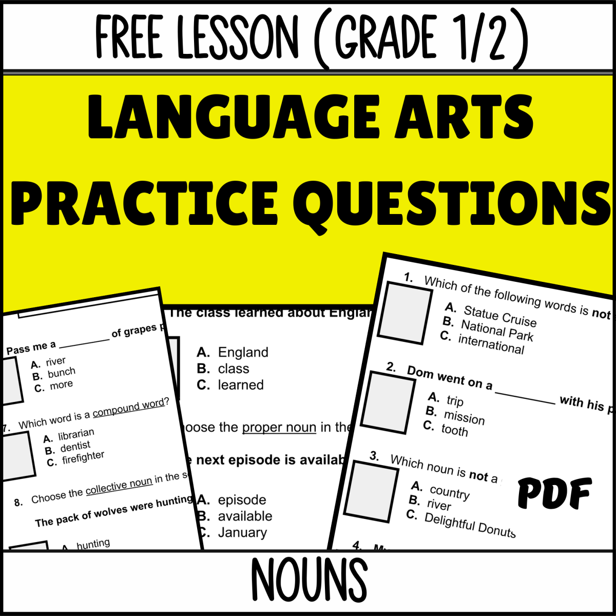An educational teaching resource from Cored Education entitled Nouns Sample - Grades 1-2 Grammar (PDF) downloadable at Teach Simple.